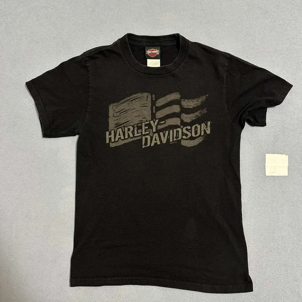 Harley-Davidson Graphic T-Shirt N. Canton Ohio Flag Mens Black Size Small‎